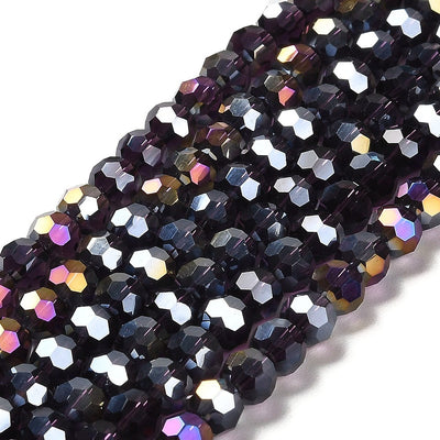 The Bead Store 6mm Round Faceted Crystal Glass Beads Indigo AB 90 beads