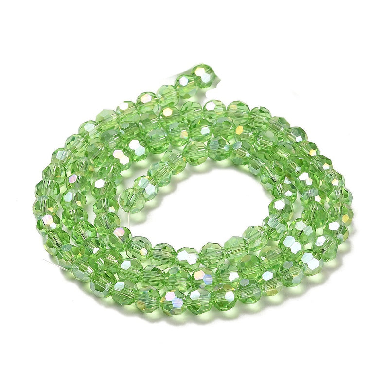 The Bead Store 6mm Round Faceted Crystal Glass Beads Light Green AB 90 beads