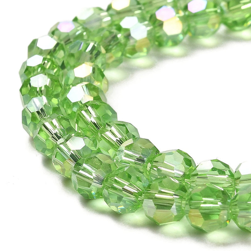 The Bead Store 6mm Round Faceted Crystal Glass Beads Light Green AB 90 beads