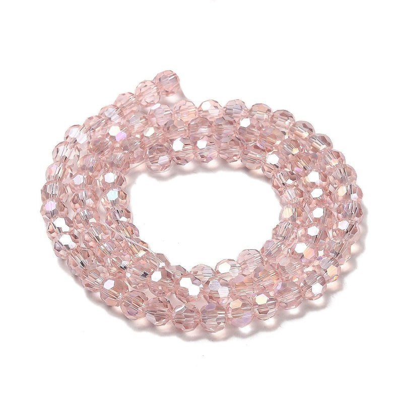 The Bead Store 6mm Round Faceted Crystal Glass Beads Pink AB 90 beads