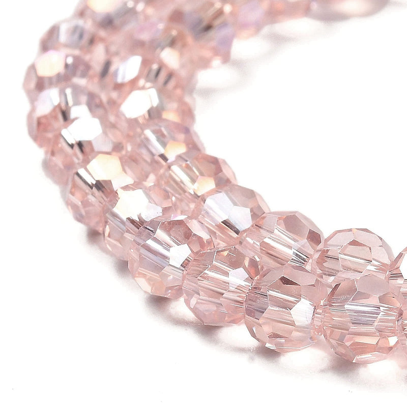 The Bead Store 6mm Round Faceted Crystal Glass Beads Pink AB 90 beads