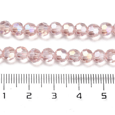 The Bead Store 6mm Round Faceted Crystal Glass Beads Pink AB 90 beads