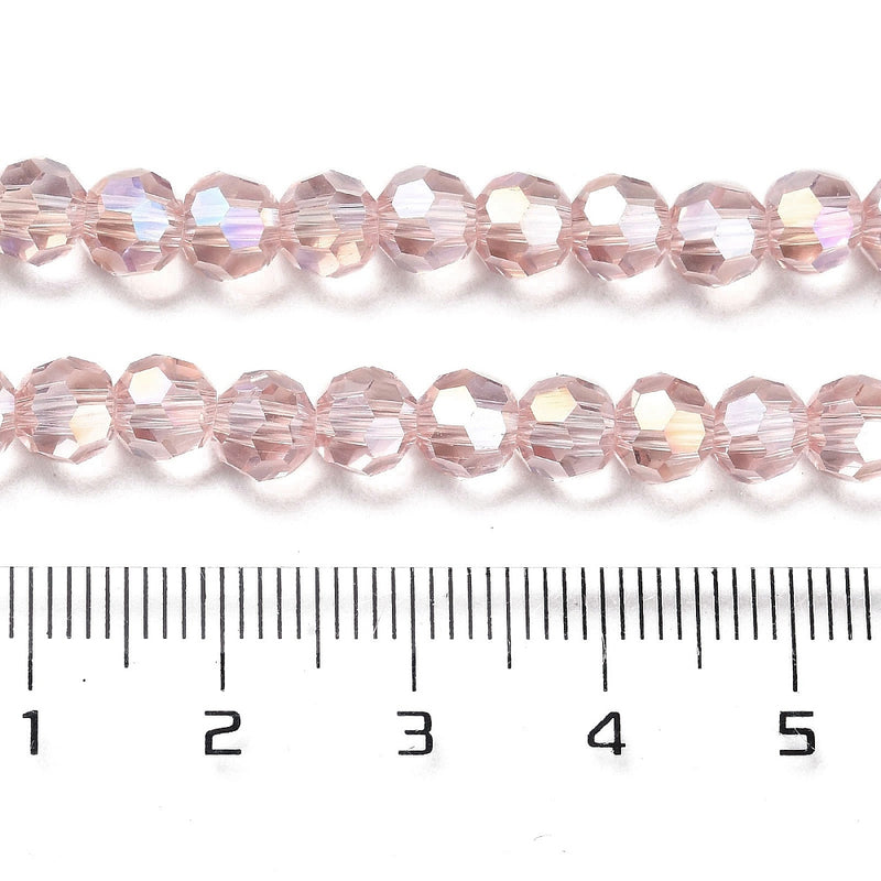 The Bead Store 6mm Round Faceted Crystal Glass Beads Pink AB 90 beads