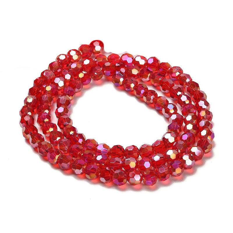 The Bead Store 6mm Round Faceted Crystal Glass Beads Red AB 90 beads