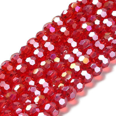The Bead Store 6mm Round Faceted Crystal Glass Beads Red AB 90 beads
