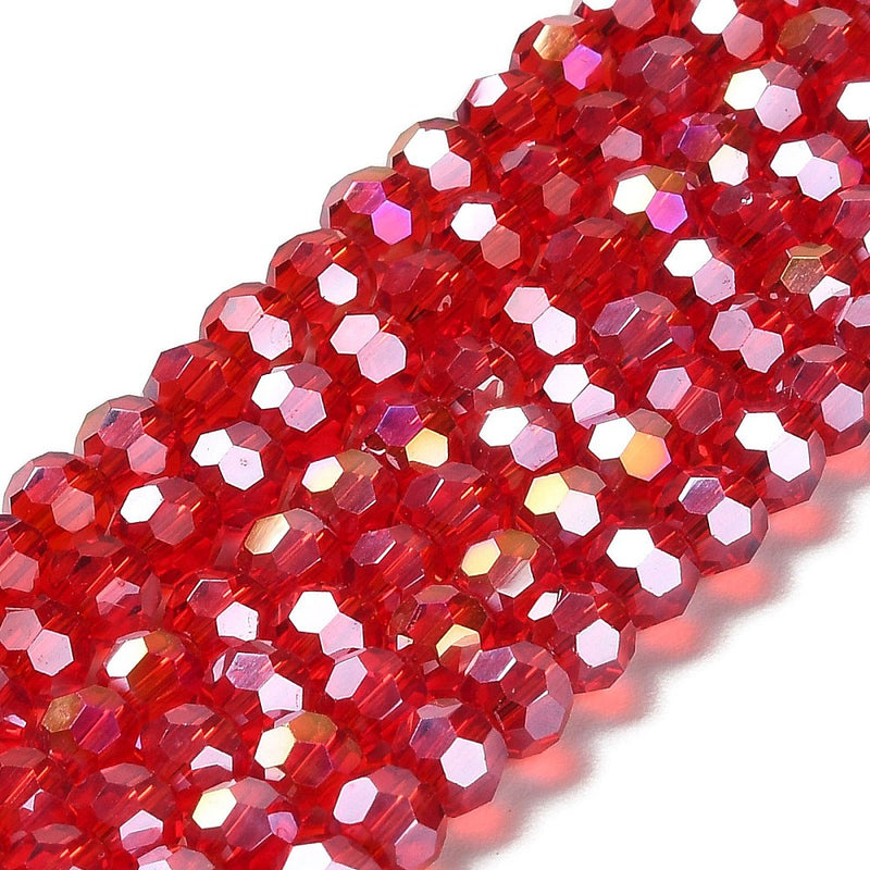 The Bead Store 6mm Round Faceted Crystal Glass Beads Red AB 90 beads
