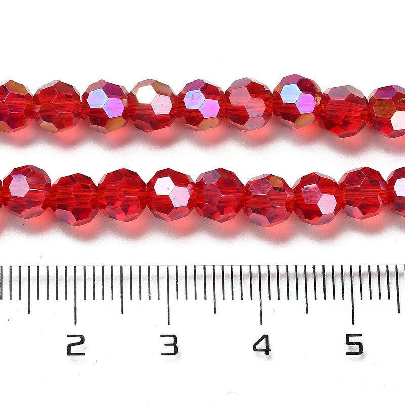 The Bead Store 6mm Round Faceted Crystal Glass Beads Red AB 90 beads