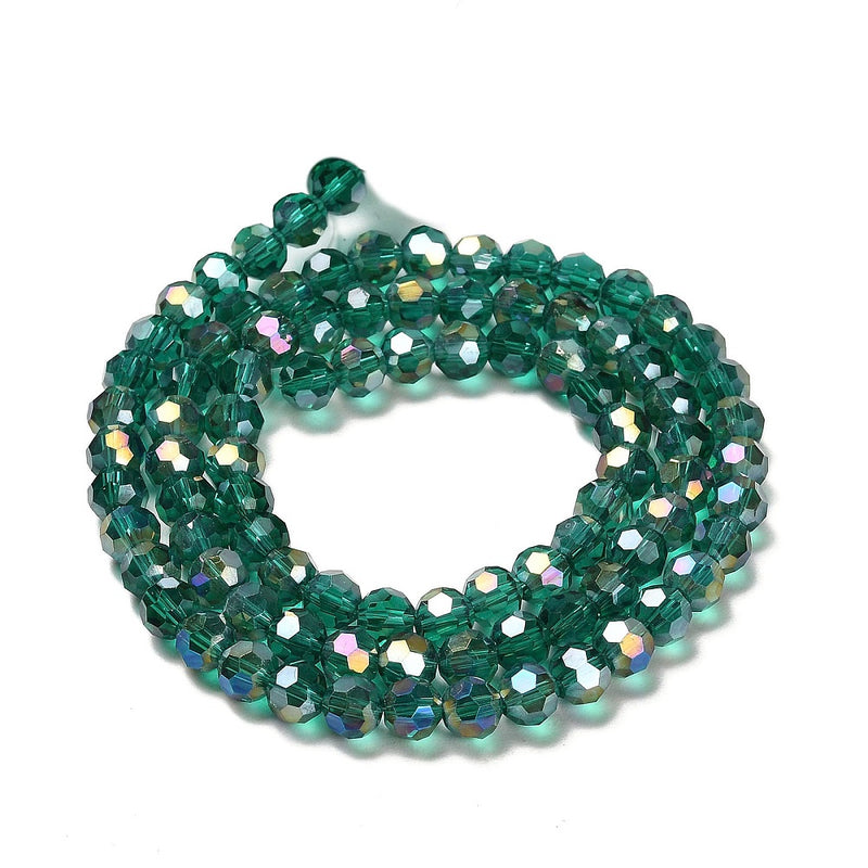 The Bead Store 6mm Round Faceted Crystal Glass Beads Sea Green AB 90 beads