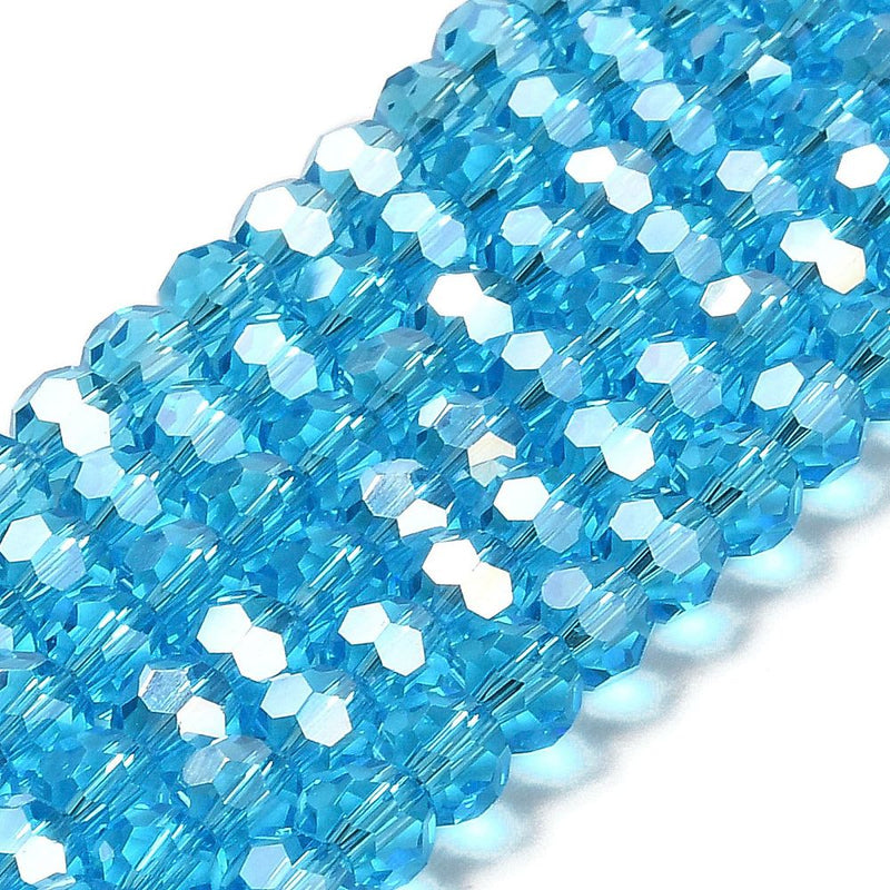 The Bead Store 6mm Round Faceted Crystal Glass Beads Sky Blue AB 90 beads