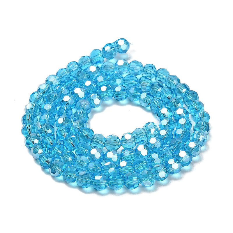 The Bead Store 6mm Round Faceted Crystal Glass Beads Sky Blue AB 90 beads