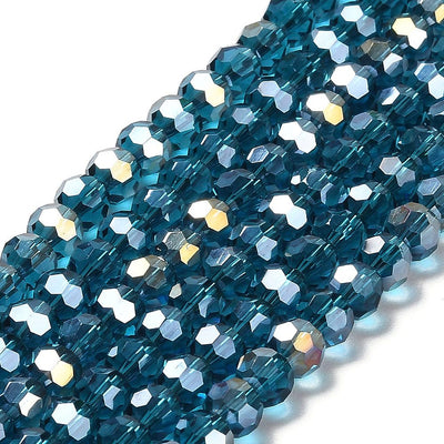 The Bead Store 6mm Round Faceted Crystal Glass Beads Teal AB 90 beads