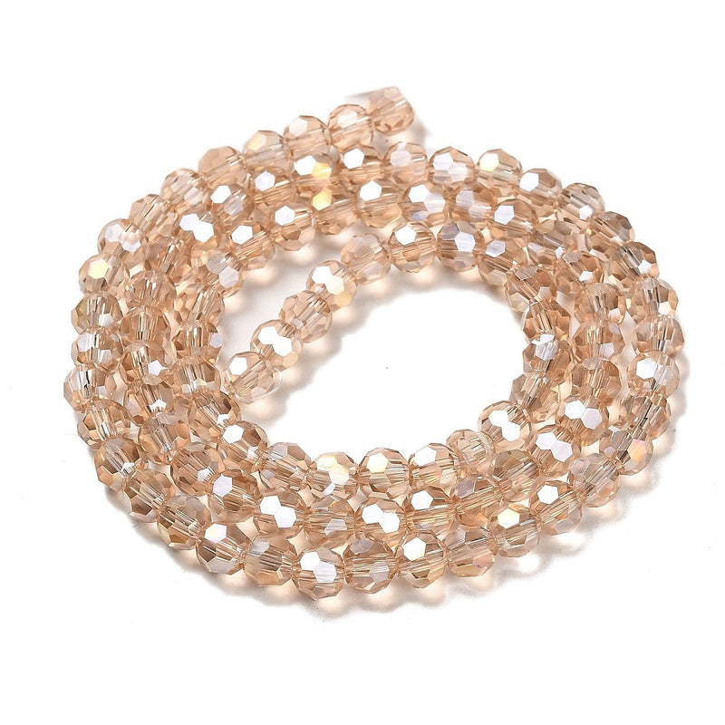 The Bead Store 6mm Round Faceted Crystal Glass Beads Wheat AB 90 beads