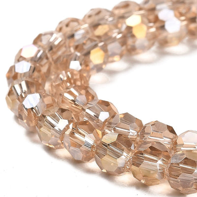The Bead Store 6mm Round Faceted Crystal Glass Beads Wheat AB 90 beads
