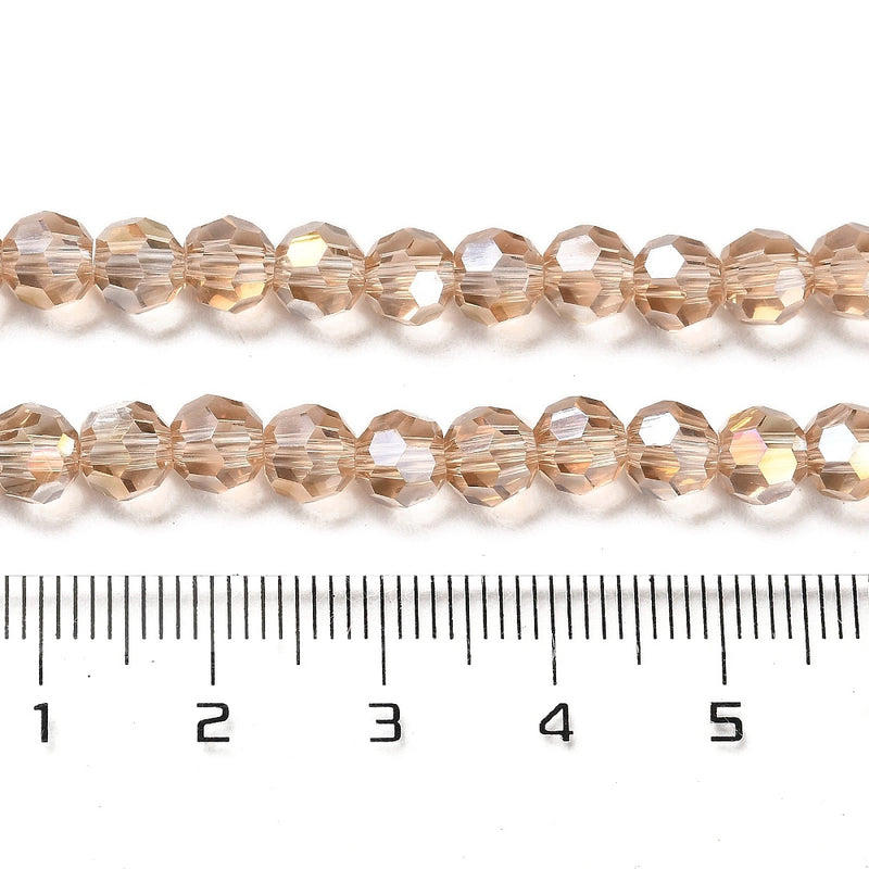 The Bead Store 6mm Round Faceted Crystal Glass Beads Wheat AB 90 beads