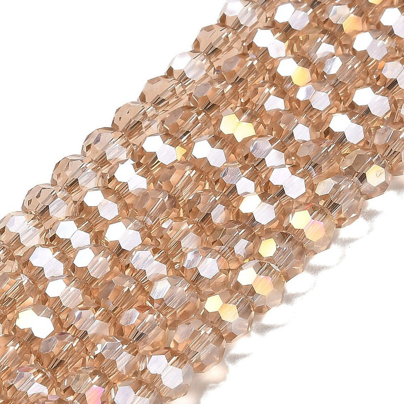 The Bead Store 6mm Round Faceted Crystal Glass Beads Wheat AB 90 beads