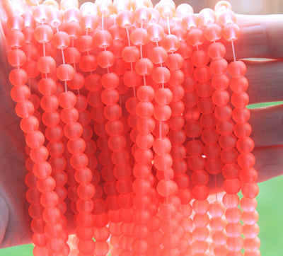 The Bead Store 6mm Round Frosted Glass Beads Orange approx. 140 beads