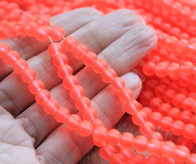 The Bead Store 6mm Round Frosted Glass Beads Orange approx. 140 beads