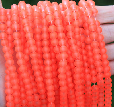 The Bead Store 6mm Round Frosted Glass Beads Orange approx. 140 beads