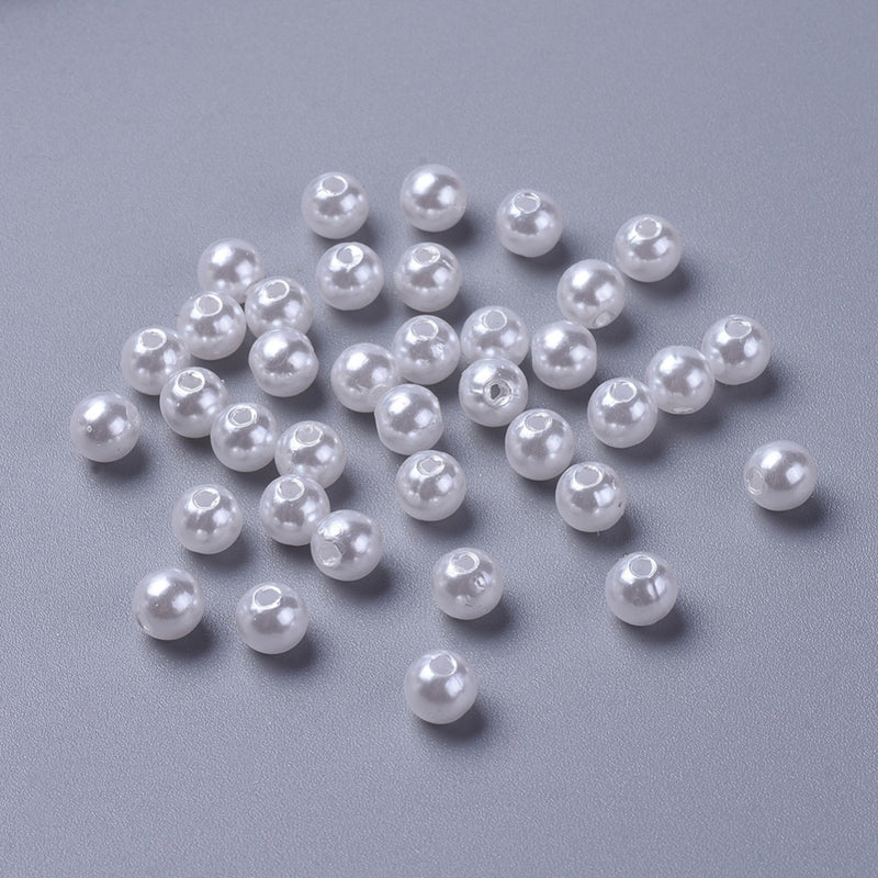 The Bead Store 6mm Round White Acrylic Pearls 100 beads