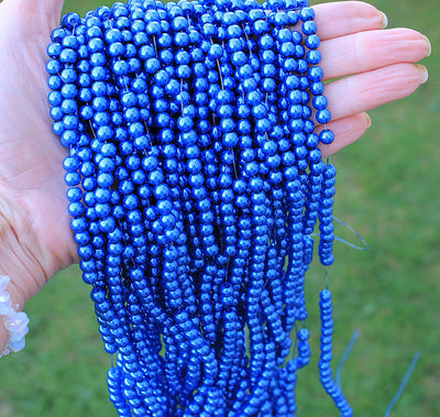 The Bead Store 6mm Royal Blue Glass Pearl Beads approx. 135 beads