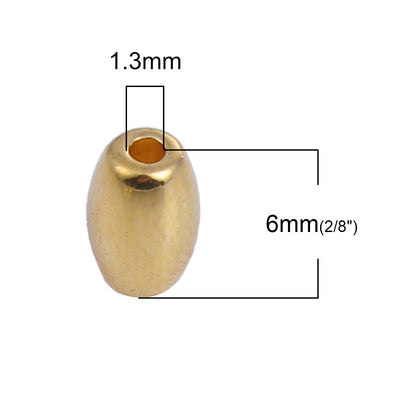 The Bead Store 6mm x 4mm Oval Gold Plated Metal Spacer Beads