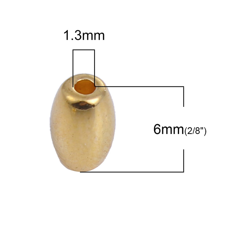 The Bead Store 6mm x 4mm Oval Gold Plated Metal Spacer Beads
