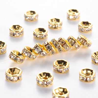 The Bead Store 6x3mm Gold Plated Bras Rhinestone Rondelle Spacers Crystal Pack of 10