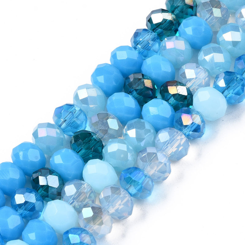 The Bead Store 6x5mm Faceted Crystal Glass Rondelle Beads Blue Mix