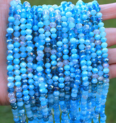 The Bead Store 6x5mm Faceted Crystal Glass Rondelle Beads Blue Mix