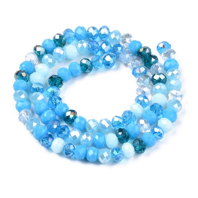 The Bead Store 6x5mm Faceted Crystal Glass Rondelle Beads Blue Mix