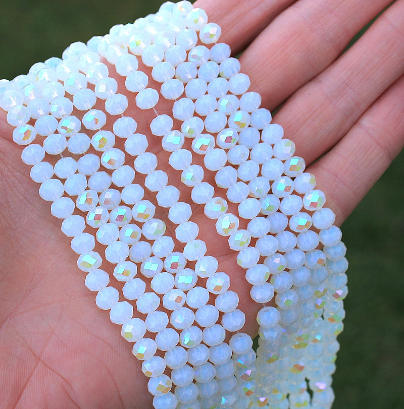 The Bead Store 6x5mm Faceted Crystal Glass Rondelle Beads Imitation Opalite AB