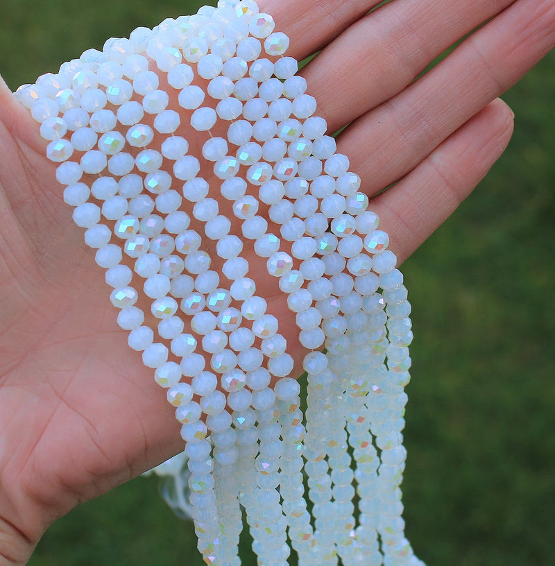 The Bead Store 6x5mm Faceted Crystal Glass Rondelle Beads Imitation Opalite AB