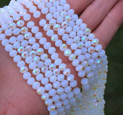 The Bead Store 6x5mm Faceted Crystal Glass Rondelle Beads Imitation Opalite AB