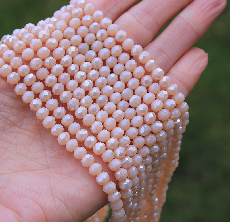 The Bead Store 6x5mm Faceted Crystal Glass Rondelle Beads ~ Jade Style Peach AB ~ approx. 85 beads