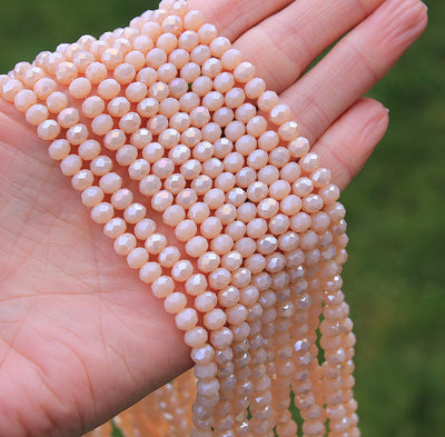 The Bead Store 6x5mm Faceted Crystal Glass Rondelle Beads ~ Jade Style Peach AB ~ approx. 85 beads