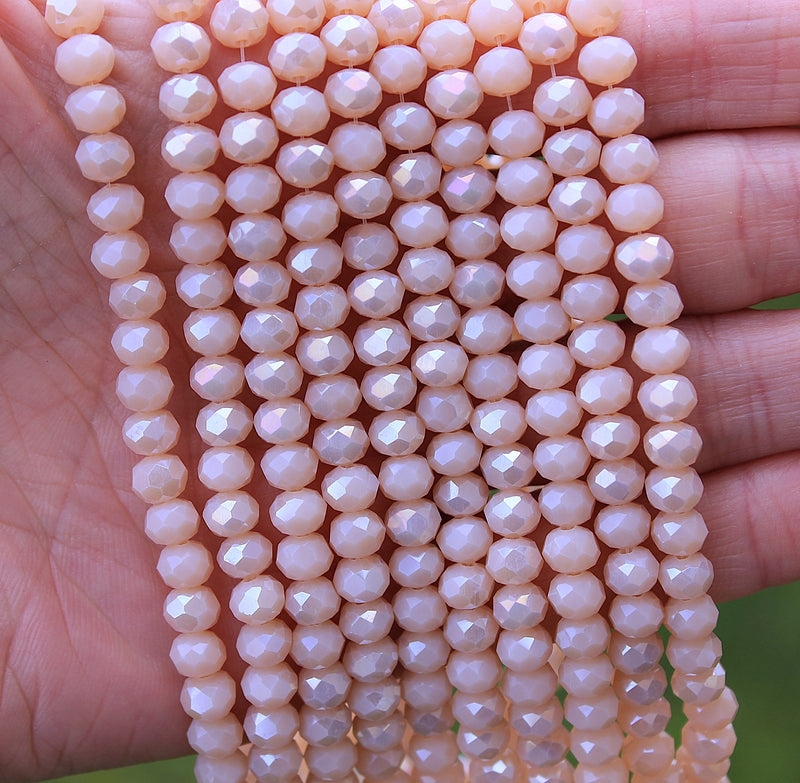 The Bead Store 6x5mm Faceted Crystal Glass Rondelle Beads ~ Jade Style Peach AB ~ approx. 85 beads