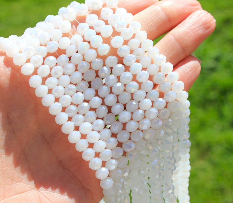 The Bead Store 6x5mm Faceted Crystal Glass Rondelle Beads ~ Jade Style White AB ~ approx. 85 beads