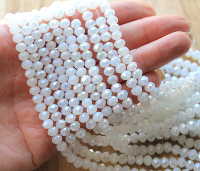 The Bead Store 6x5mm Faceted Crystal Glass Rondelle Beads ~ Jade Style White AB ~ approx. 85 beads