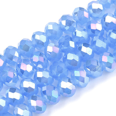 The Bead Store 6x5mm Faceted Crystal Glass Rondelle Beads Lustred Jade Blue AB