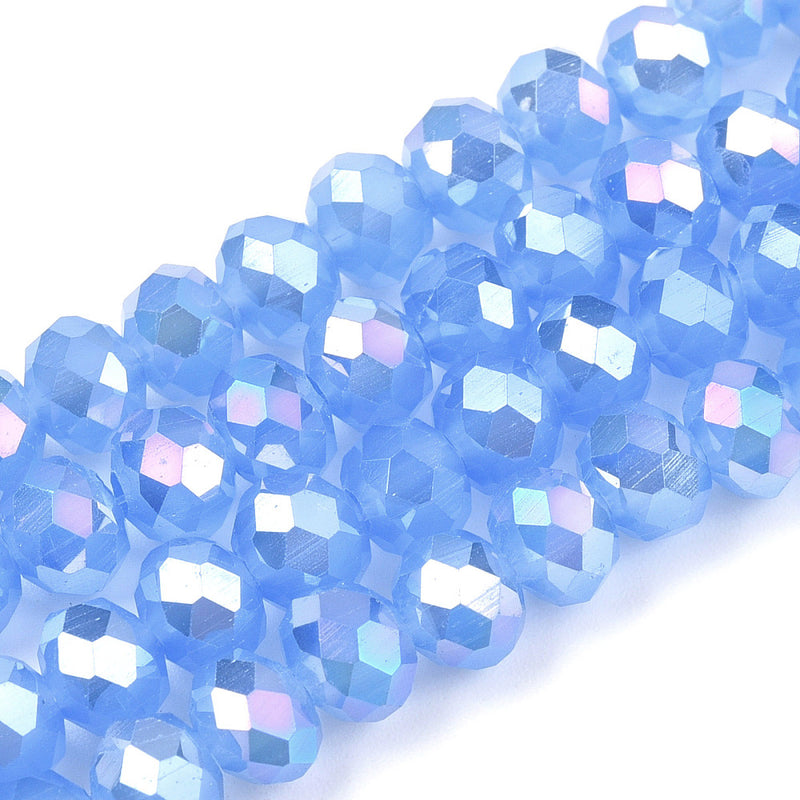 The Bead Store 6x5mm Faceted Crystal Glass Rondelle Beads Lustred Jade Blue AB