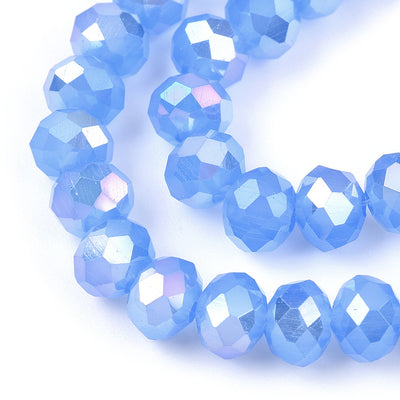 The Bead Store 6x5mm Faceted Crystal Glass Rondelle Beads Lustred Jade Blue AB