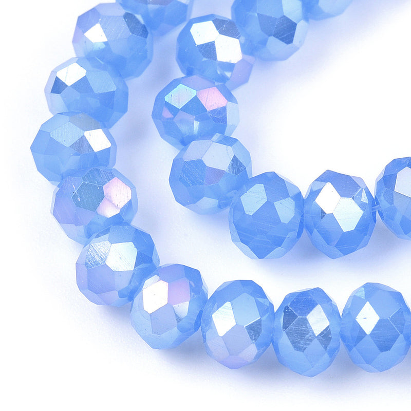 The Bead Store 6x5mm Faceted Crystal Glass Rondelle Beads Lustred Jade Blue AB