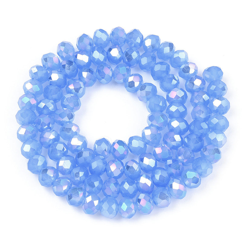The Bead Store 6x5mm Faceted Crystal Glass Rondelle Beads Lustred Jade Blue AB