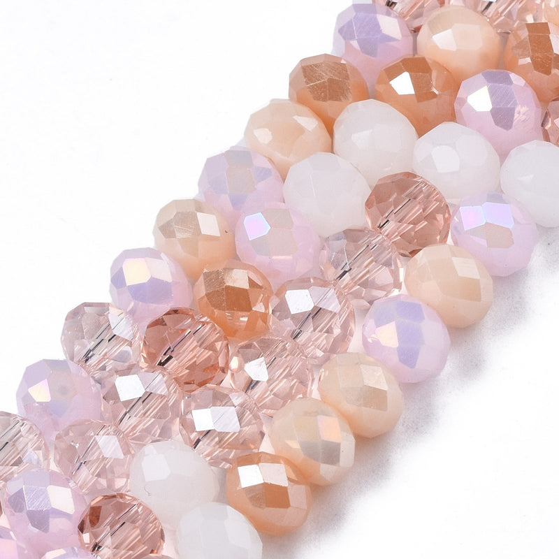 The Bead Store 6x5mm Faceted Crystal Glass Rondelle Beads Pink Mix