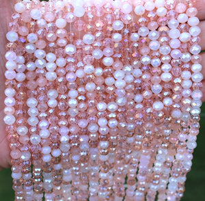 The Bead Store 6x5mm Faceted Crystal Glass Rondelle Beads Pink Mix