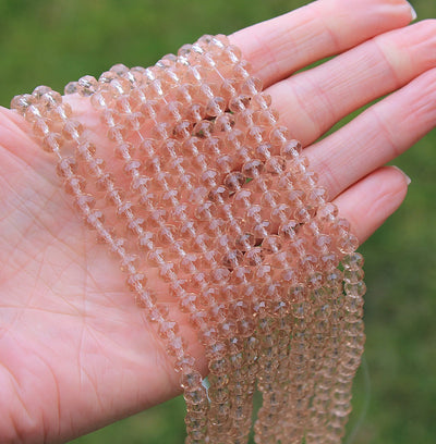 The Bead Store 6x5mm Faceted Glass Rondelle Beads Beige