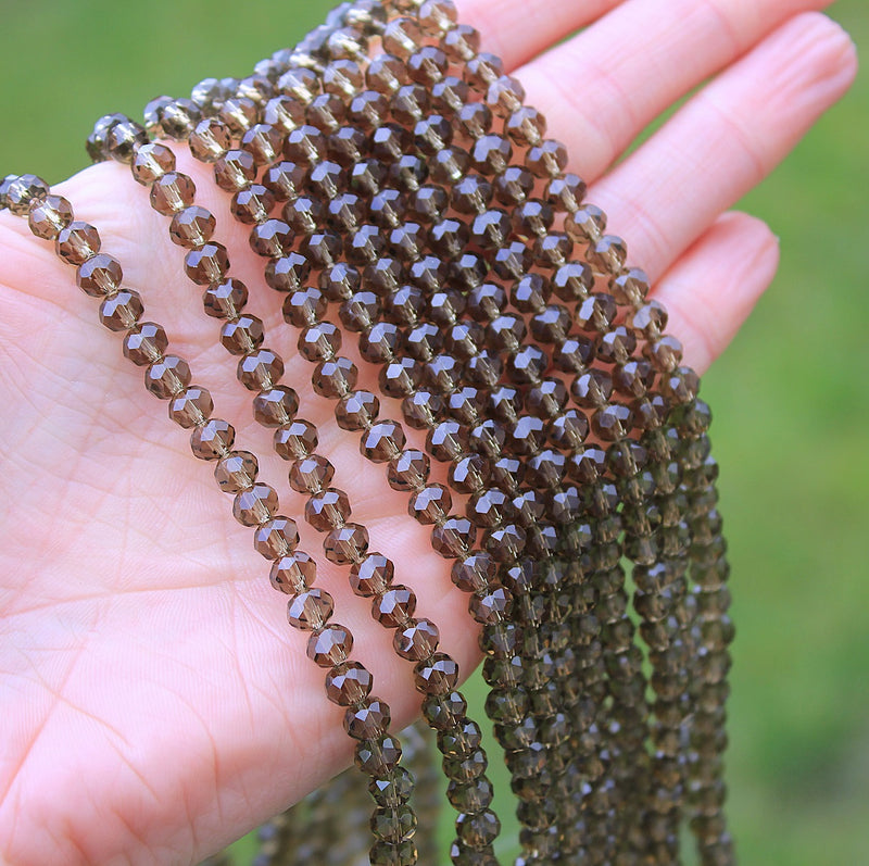 The Bead Store 6x5mm Faceted Glass Rondelle Beads Black Diamond