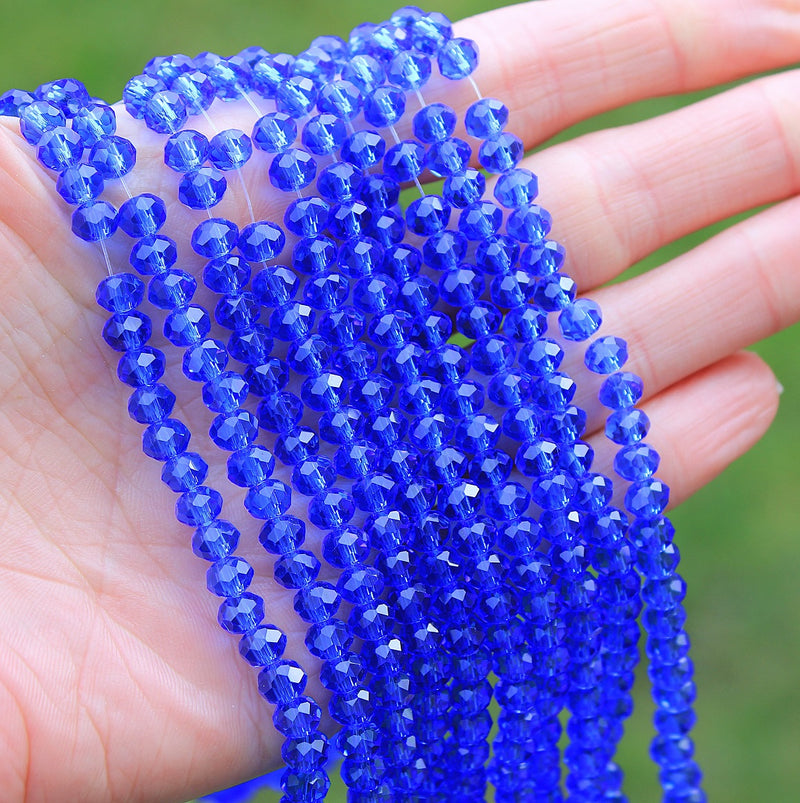 The Bead Store 6x5mm Faceted Glass Rondelle Beads Blue
