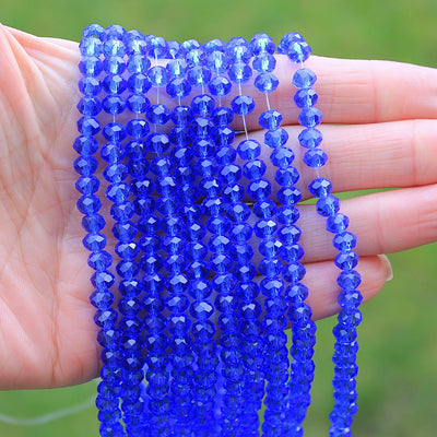 The Bead Store 6x5mm Faceted Glass Rondelle Beads Blue