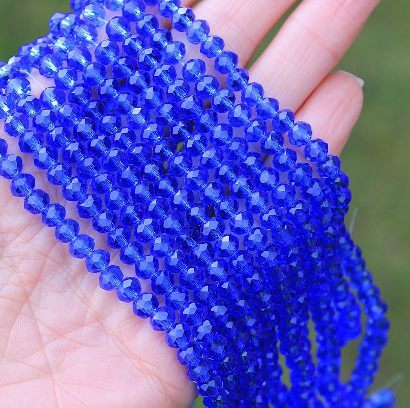 The Bead Store 6x5mm Faceted Glass Rondelle Beads Blue